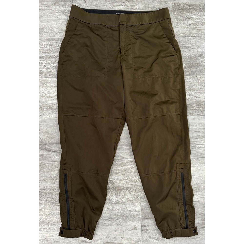Athleta Radiant Jogger Pants Green Athletic Tapered Ankle Zip Womens 12
